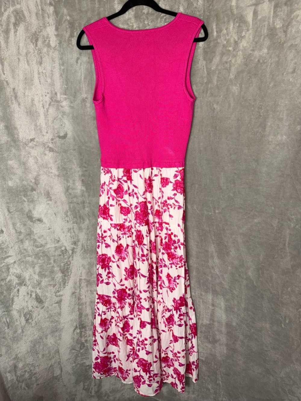 Skies Are Blue Pink Floral Dress Lg Sleeveless Mixed Media Knit Top Flowy Skirt - Picture 3 of 4